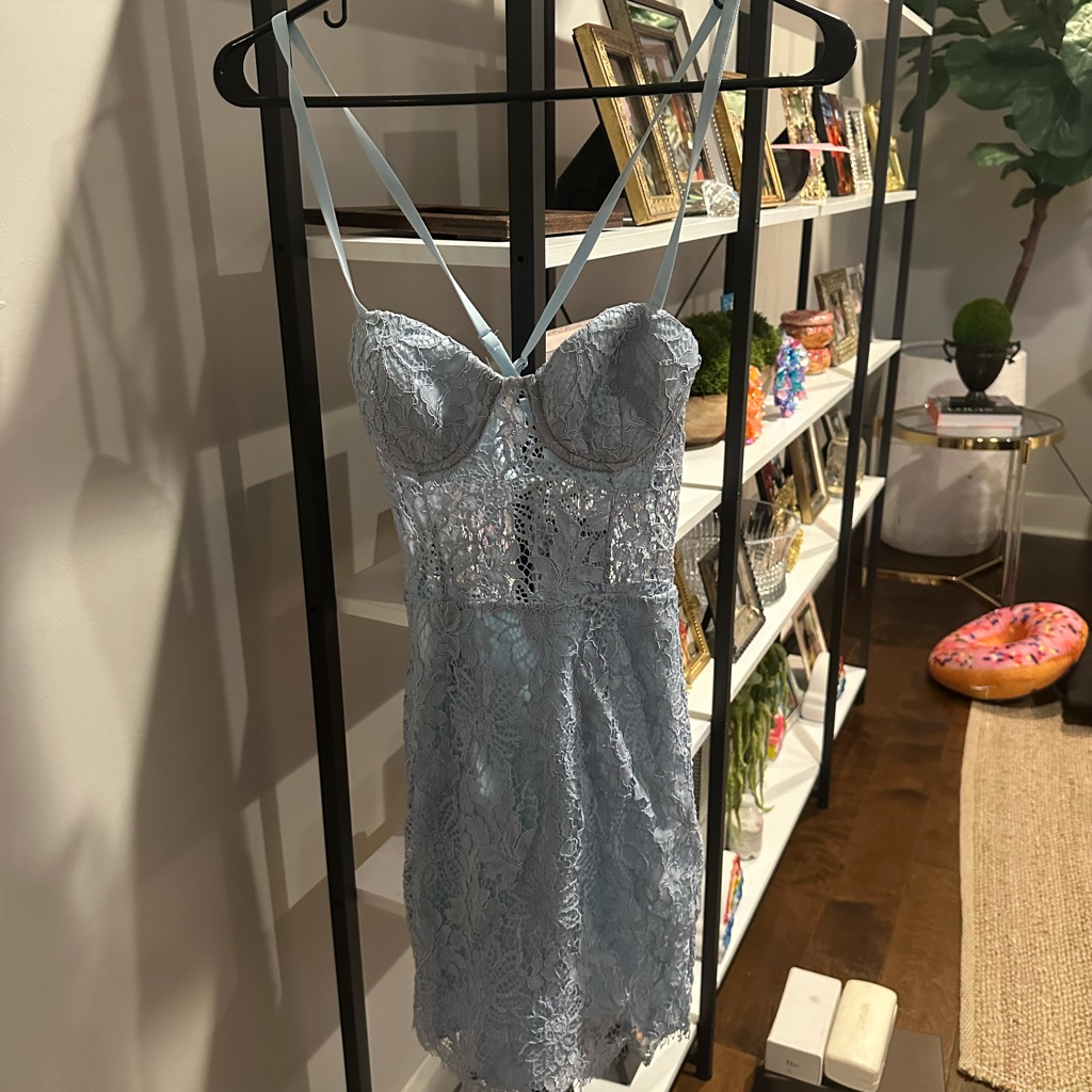 Nbd Light Blue Lace Mini Dress